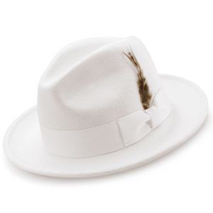 Montique White Lightfelt 2 ½" Wide Brim Wool Felt Pinch Hat H-60